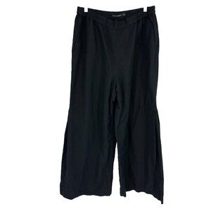 Gudrun Sjorden Women L Wide Leg Pant Linen Blend Black Pull On Stretch Waist